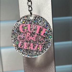 Cute but crazy resin keychain with glitter